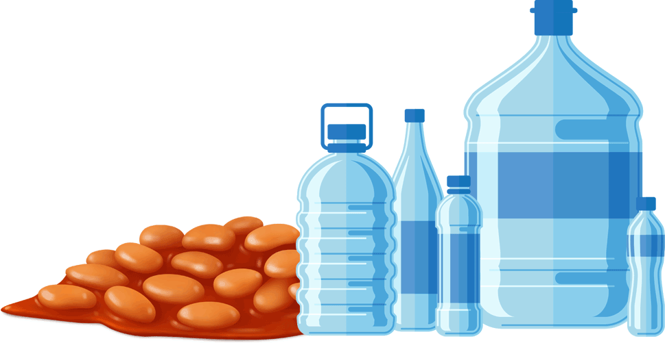 Bottled water and beans