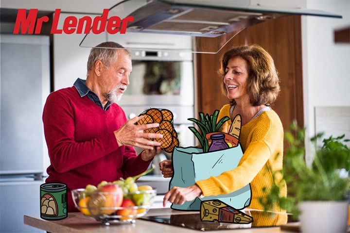 Elderly couple with groceries