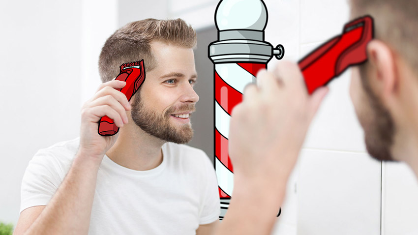 Man shaving head at home