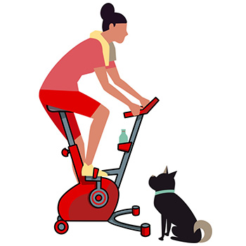 Woman exercising whilst dog watches