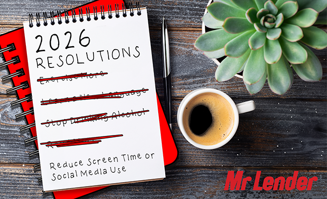 Note pad on a table with crossed out resolutions for 2026 