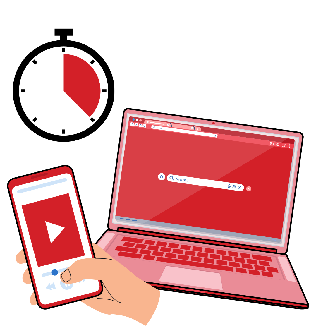 Someone on a phone and laptop with a timer watching over them.