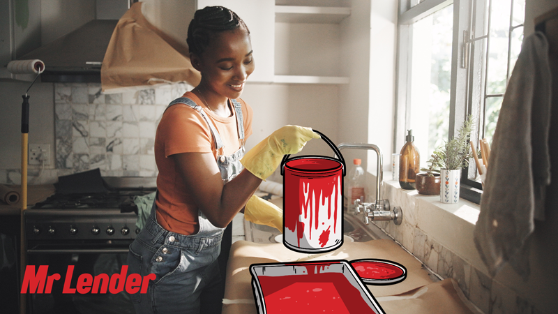 A lady is getting her paint ready to start redecorating her kitchen.