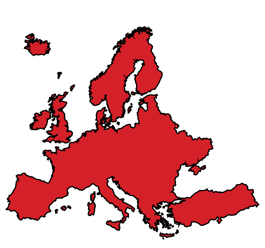 A red map of Europe