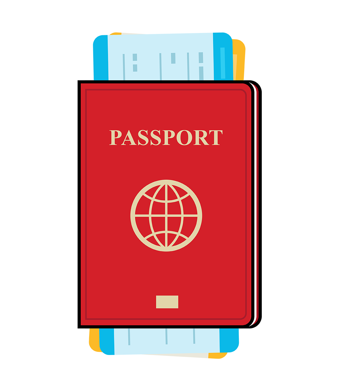 Red passport with tickets inside