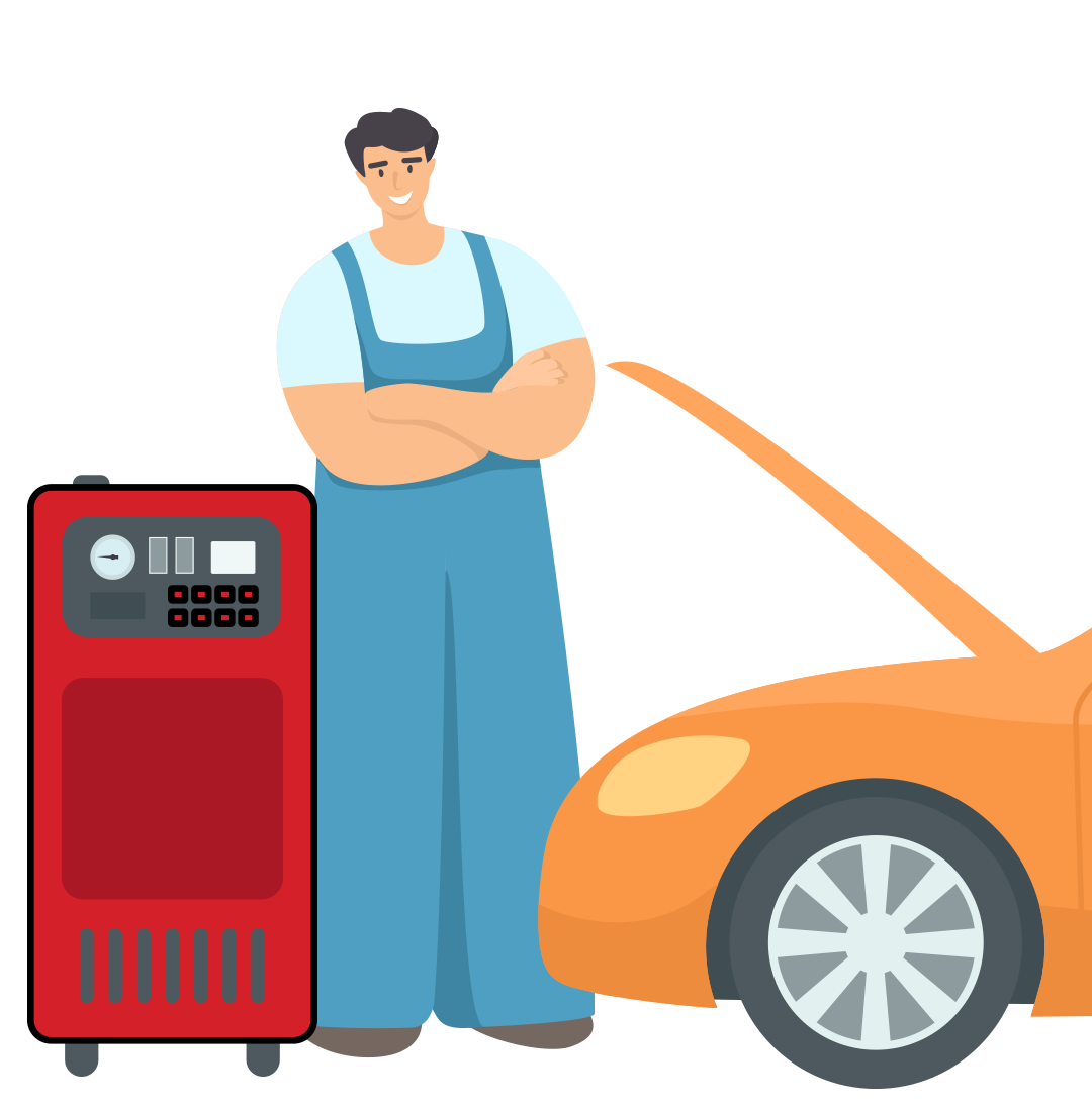 A mechanic doing a service on a car