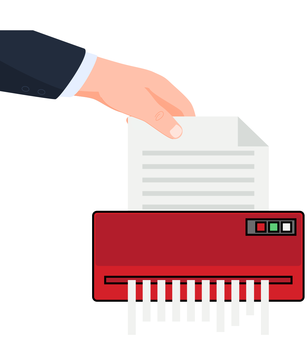 A person putting a contract into a paper shredder
