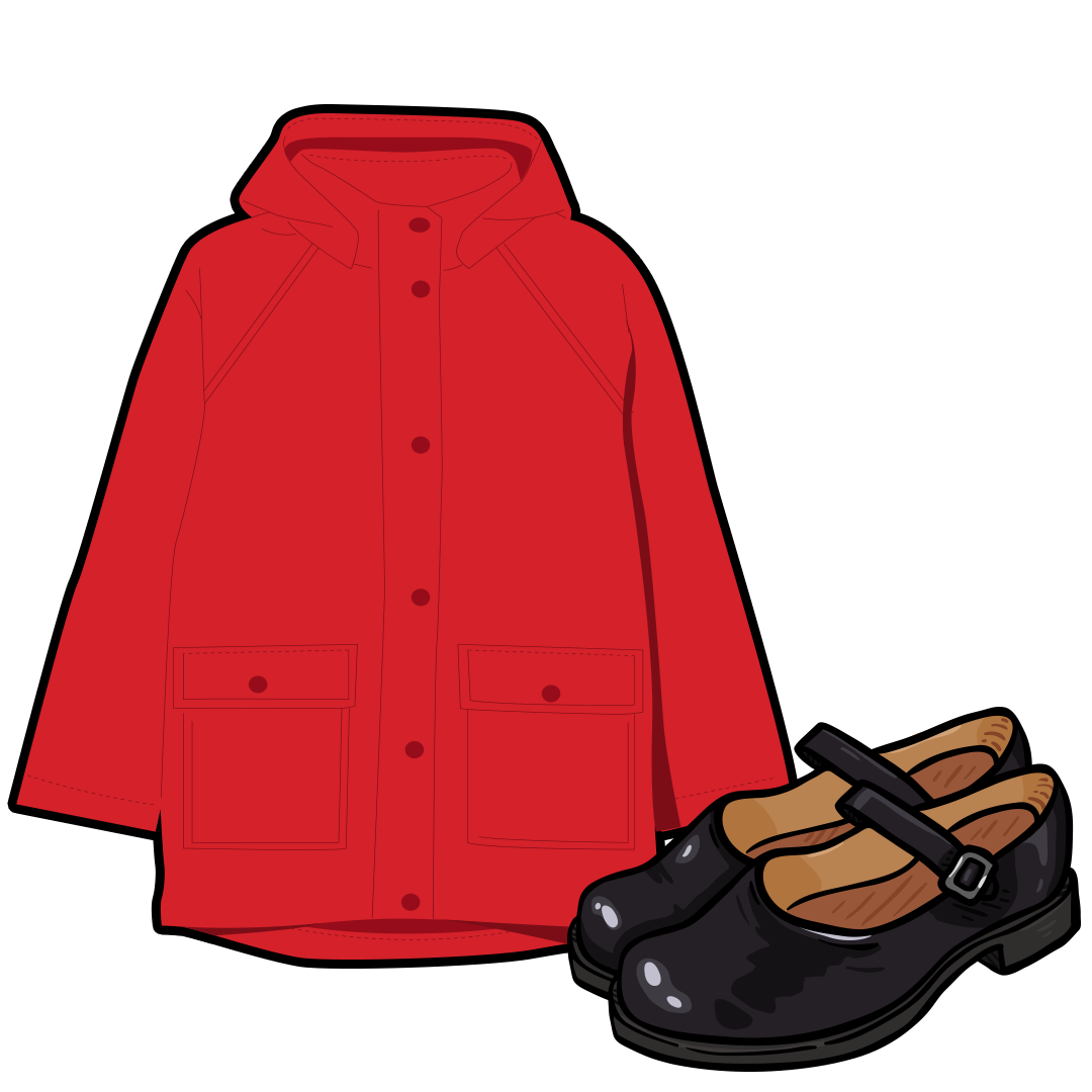 A new red coat and school shoes