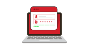 Laptop displaying a user name and password